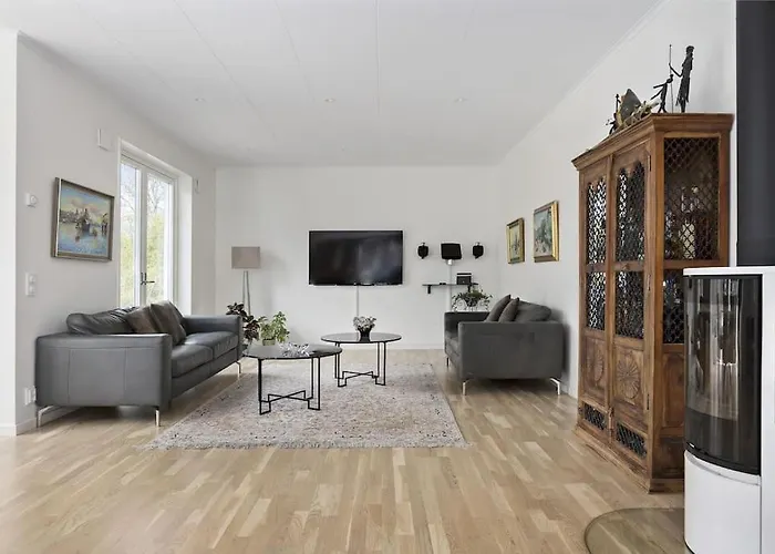 Modernt Hus Med Parkeringsplatser Och Traedgard